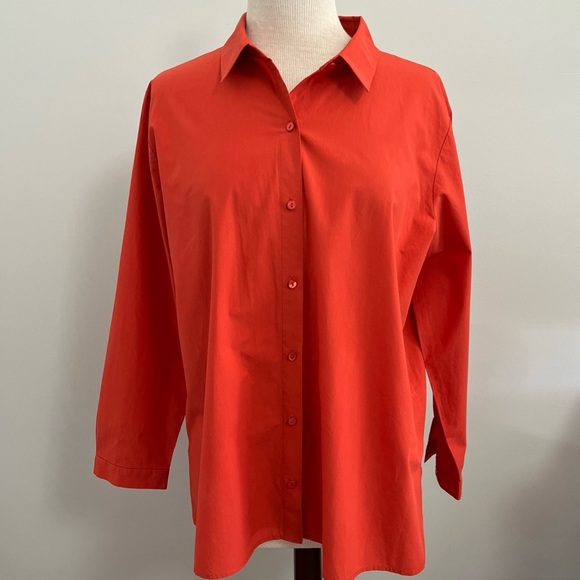 Eileen Fisher Washed Organic Cotton Poplin Classic Collar Shirt - Picture 3 of 7